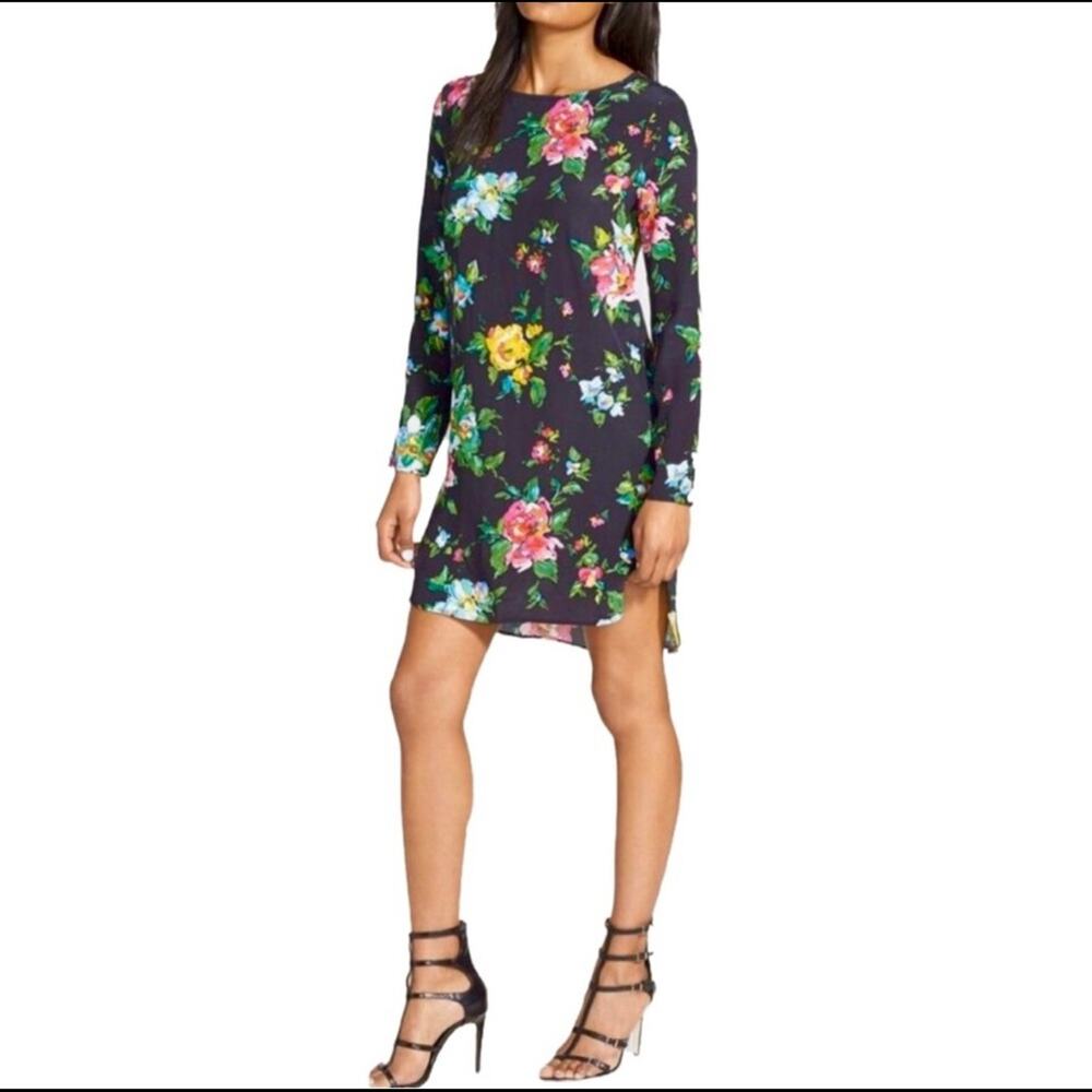 WAYF Dress SZ Medium Floral Hi Lo Shift Dress Long Sleeves Mini Garden Party - Picture 2 of 11